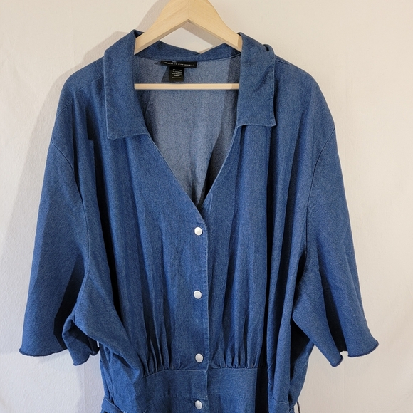 Ashley Stewart Plus Size Blue Denim Button-Up Shirt Dress Sz 34/36 Minimalist - Picture 2 of 12